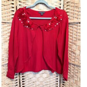 Covington Women's Red Cardigan Pearl Rhinestones Size XL